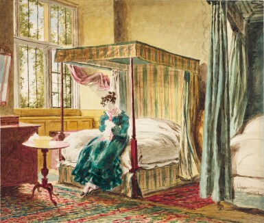 View full screen - View 1 of Lot 216. A lady sewing in a bed chamber.