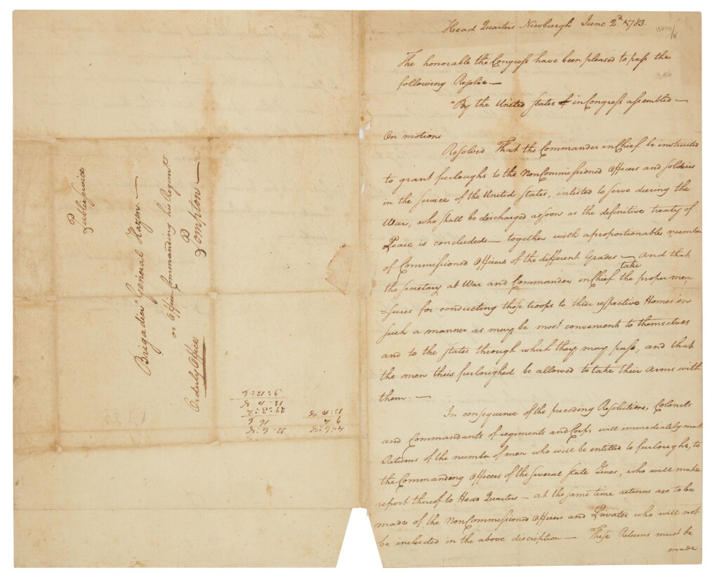 View full screen - View 1 of Lot 1166. Washington, George | Furloughing the Continental Army.