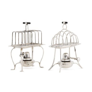 View full screen - View 1 of Lot 6. Two Edwardian silver warming toast racks, Asprey & Co., London 1907 and 1909.