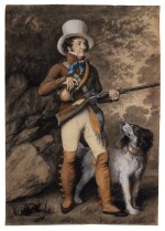 Portrait of a hunter and his dog