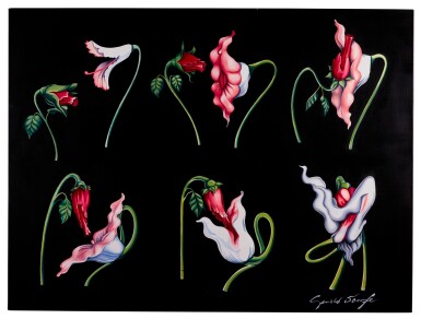 View full screen - View 1 of Lot 319. Gerald Scarfe | Pink Floyd – The Wall | The Flowers: sequence, oil on canvas.