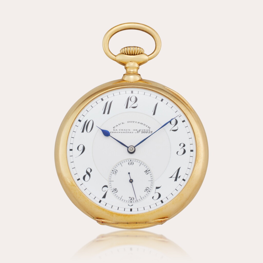 View full screen - View 1 of Lot 408. A yellow gold open-faced keyless lever watch, acknowledged with Bulletin de Marche in the First-Class Pocket Chronometer category, No. 20853, Circa 1900.