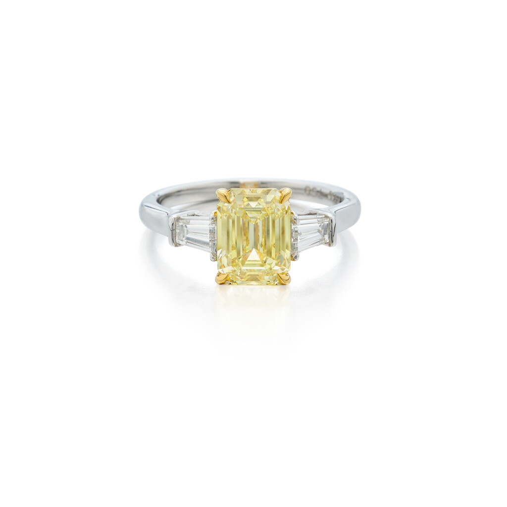 View full screen - View 1 of Lot 388. Fancy Intense Yellow Diamond and Diamond Ring.