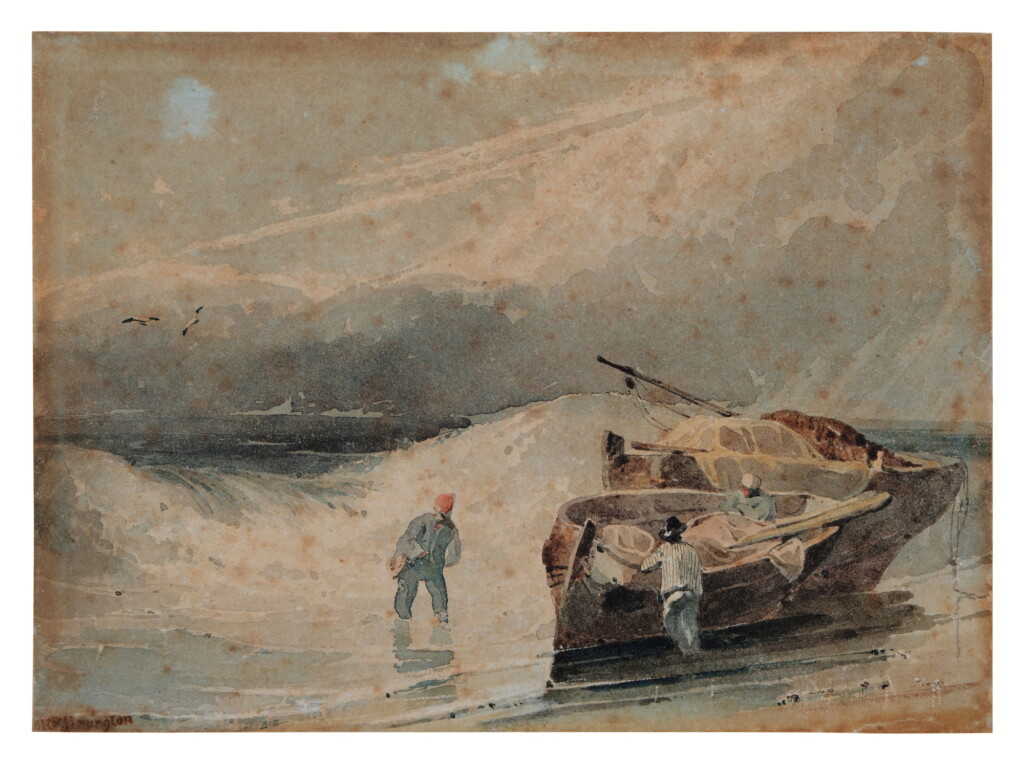 View full screen - View 1 of Lot 233. Fishermen with beached boats .