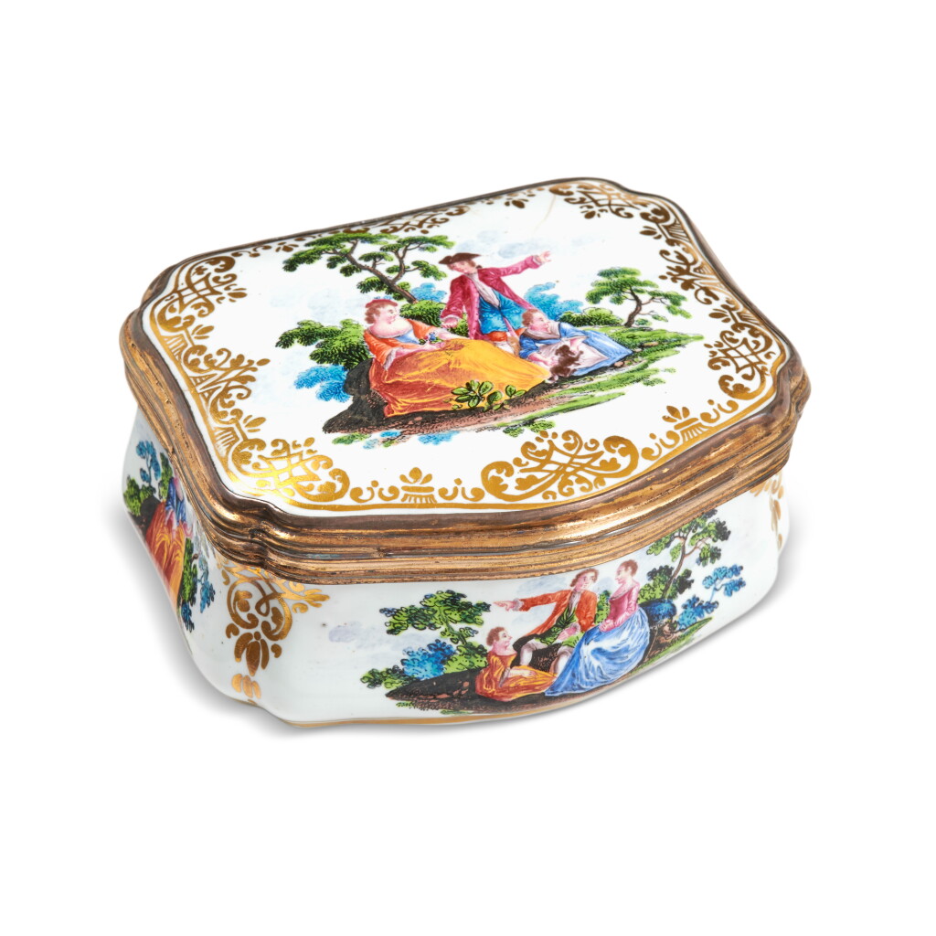 View full screen - View 1 of Lot 1097. A painted enamel snuff box, painted by Christian Friedrich Herold, signed, circa 1750.