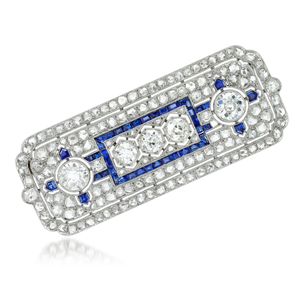 View full screen - View 1 of Lot 187. Mauboussin, attributed to || Sapphire and diamond brooch, 1920s.