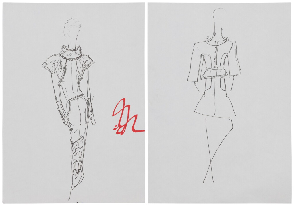 View full screen - View 1 of Lot 21. Two original sketches for fashion | Deux croquis de mode originaux.