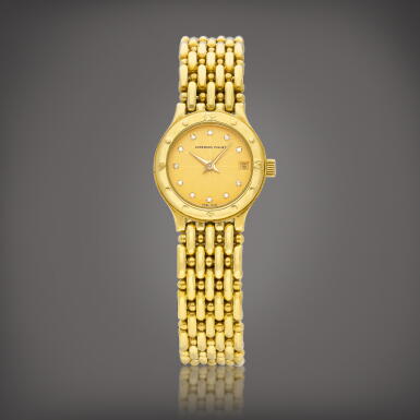 View full screen - View 1 of Lot 8867. Meridian | A yellow gold and diamond-set bracelet watch with date, Circa 1982 | 愛彼 | Meridian | 黃金鑲鑽石鏈帶腕錶,備日期顯示,約1982年製.