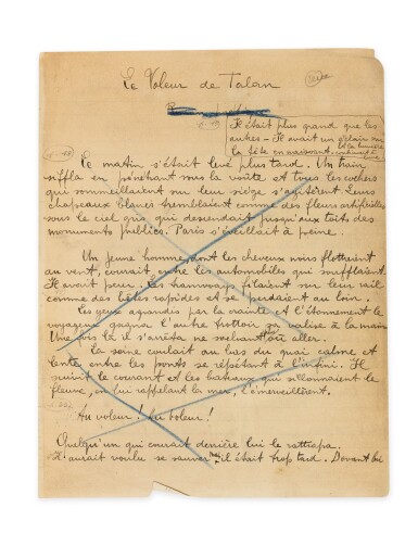View full screen - View 1 of Lot 259. REVERDY. Le Voleur de Talan. Manuscrit autographe, 1917. Précieux état intermédiaire, manuscrit de travail.