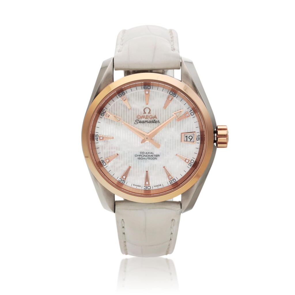 View full screen - View 1 of Lot 165. Reference 231.23.39.21.52.001, A stainless steel and pink gold automatic wristwatch with date, mother-of-pearl dial and diamond-set indexes, Circa 2012.