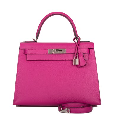View full screen - View 1 of Lot 16. Hermès Rose Pourpre Sellier Kelly 28cm of Epsom Leather with Palladium Hardware .