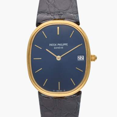 View full screen - View 1 of Lot 307. Reference 3788 Golden Ellipse | A yellow gold wristwatch with date, Circa 1985.