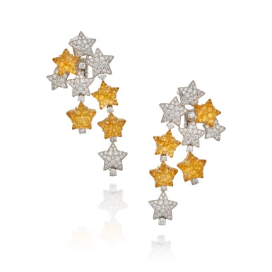 View full screen - View 1 of Lot 380. Pair of Citrine, Yellow Sapphire and Diamond 'Stelline' Earclips.