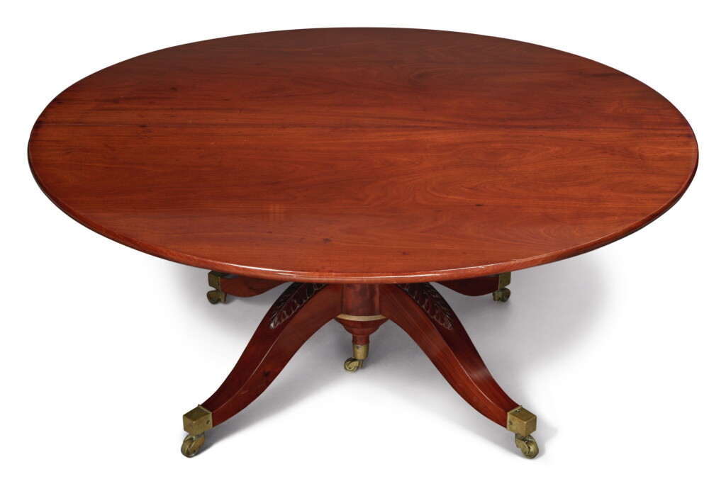 View full screen - View 1 of Lot 121. A FRENCH DIRECTOIRE MAHOGANY DINING TABLE IN THE MANNER OF JACOB, LATE 18TH CENTURY.