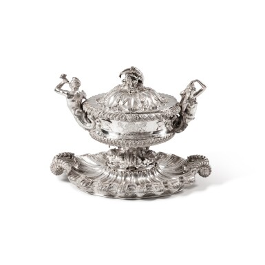 View full screen - View 1 of Lot 875. A George IV silver soup tureen, cover and stand, Robert Garrard for Robert Garrard & Brothers, otherwise R., J. & S. Garrard, London, 1824.