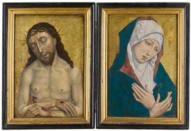 View full screen - View 1 of Lot 5. FOLLOWER OF SIMON MARMION | A diptych: Mater Dolorosa; Christ as the Man of Sorrows.