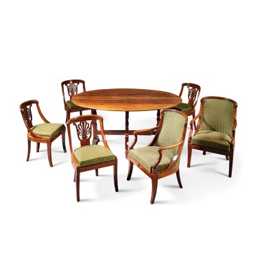 View full screen - View 1 of Lot 218. An Empire mahogany and mahogany veneered set of furniture, stamped by Jacob Desmalter, circa 1810 | Mobilier de salon en acajou et placage d'acajou d'époque Empire, estampille de Jacob Desmalter, vers 1810.