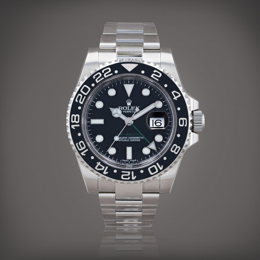 View full screen - View 1 of Lot 418. GMT-Master II, reference 116710LN Montre bracelet à double fuseau horaire en acier avec date | Stainless steel dual time zone wristwatch with date and bracelet Vers 2014 | Circa 2014.