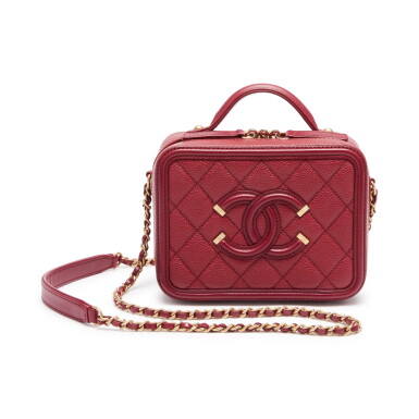 View full screen - View 1 of Lot 8557. Burgundy CC Filigree Vanity Case Mini in Caviar Leather with Gold-Tone Hardware, 2018-2019.