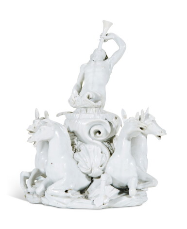 View full screen - View 1 of Lot 215. A Cozzi white porcelain group of a Triton and Hippocampi, Circa 1765.