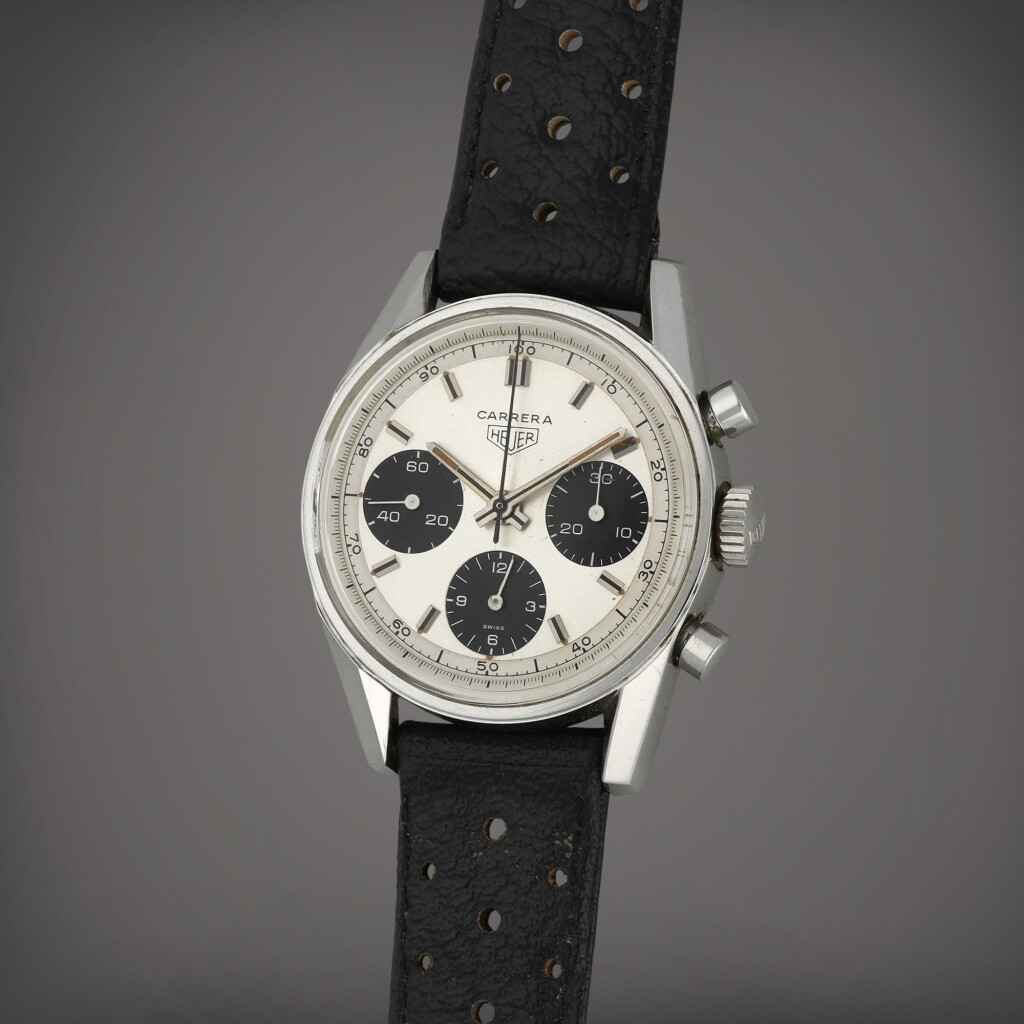 View full screen - View 1 of Lot 4. Carrera 12, Reference 2447SND | A stainless steel chronograph wristwatch with bracelet | Circa 1968 | 豪雅 | Carrera 12 型號2447SND | 精鋼計時腕錶,製作年份約1968.