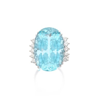 View full screen - View 1 of Lot 937. Aquamarine and diamond ring.
