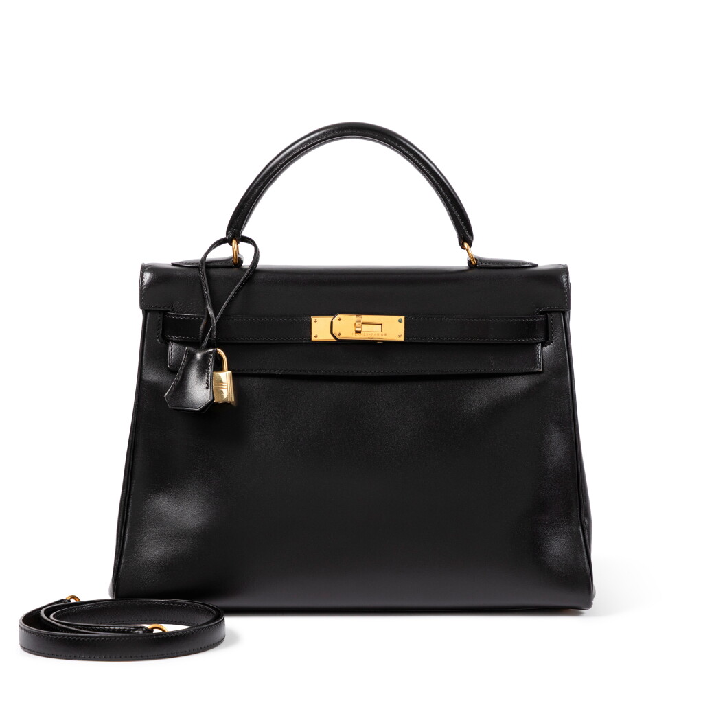View full screen - View 1 of Lot 404. Vintage Black Box Kelly 32 Retourné Gold Hardware, 1994.