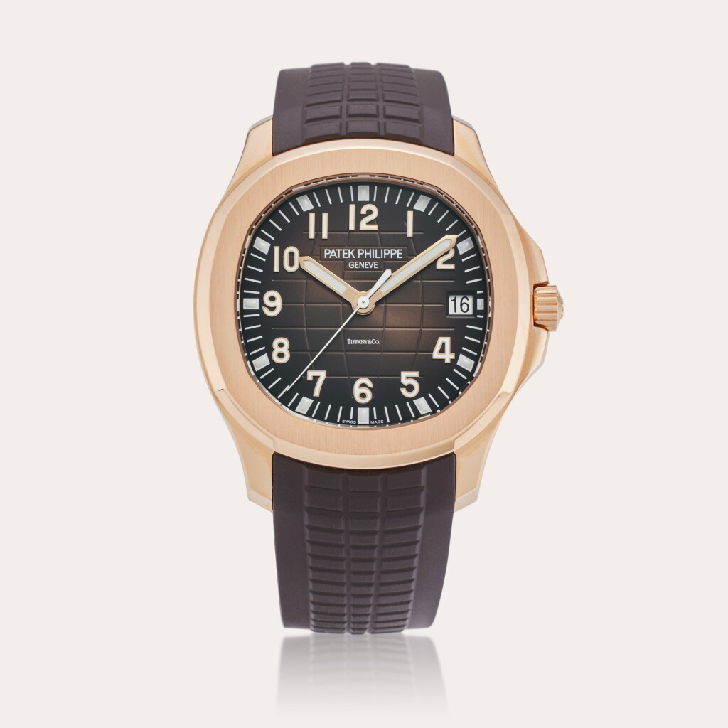 View full screen - View 1 of Lot 250. Reference 5167R-001 Aquanaut | Retailed by Tiffany & Co.: A pink gold automatic wristwatch with date, Circa 2021.