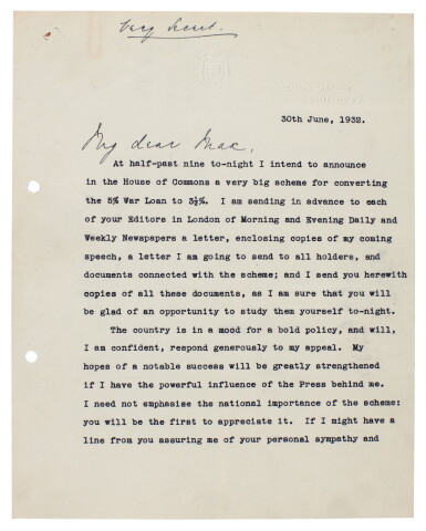 View full screen - View 1 of Lot 13. British Politics | Two letters, by Neville Chamberlain and Frederick Lugard, 1929-32.