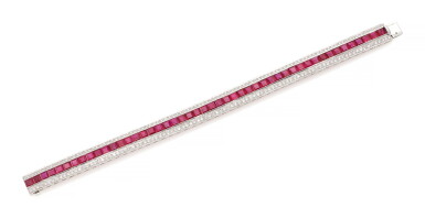 View full screen - View 1 of Lot 17. RUBY AND DIAMOND BRACELET (BRACCIALE IN RUBINI E DIAMANTI) .