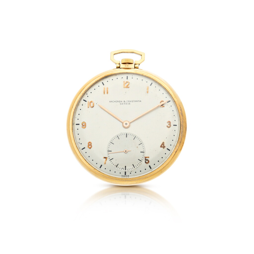 View full screen - View 1 of Lot 58. A PINK GOLD OPEN FACED WATCH, CIRCA 1960.