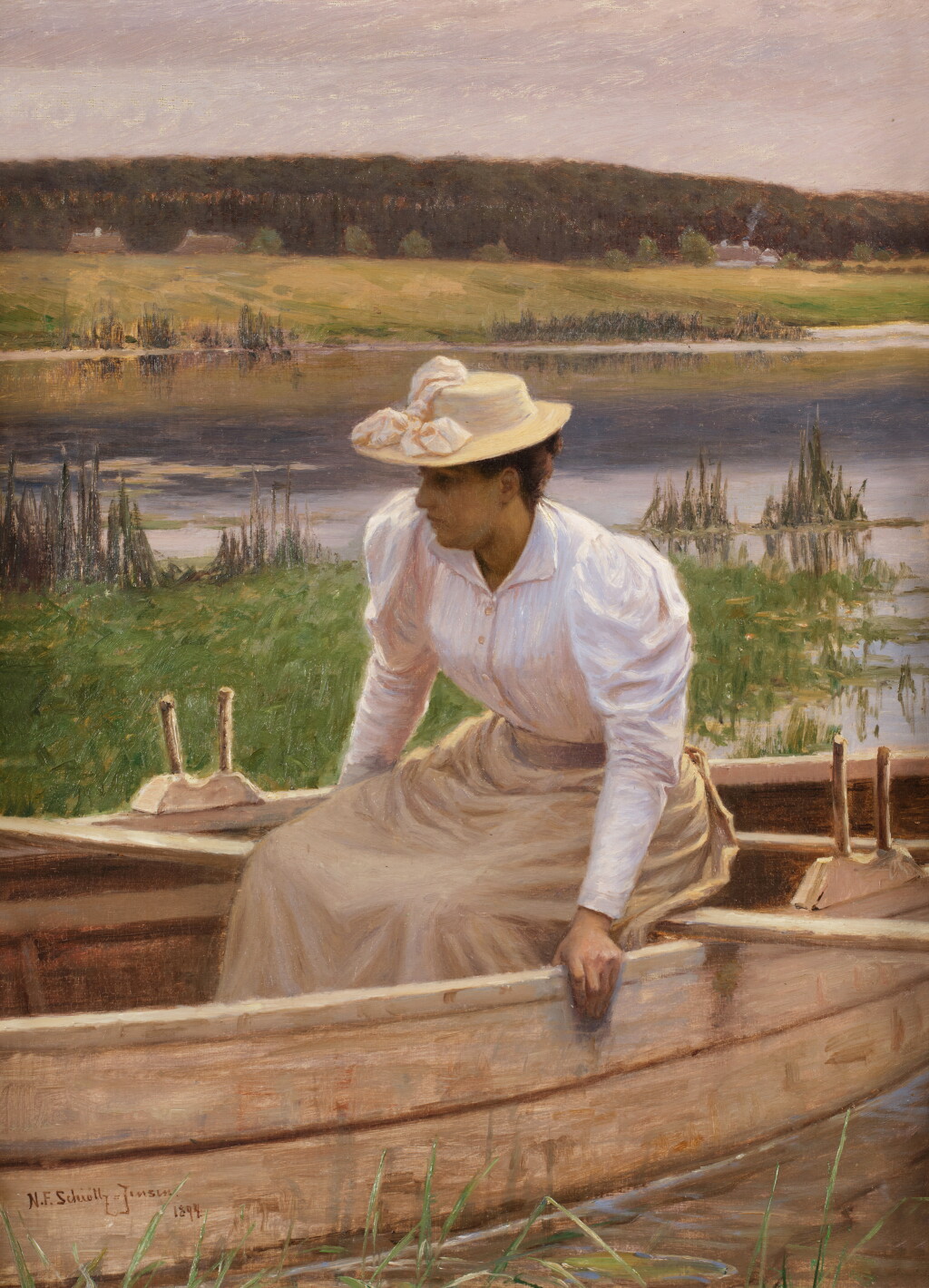 View full screen - View 1 of Lot 26. Lady in a Row Boat (Lille robåd ved søbredden).
