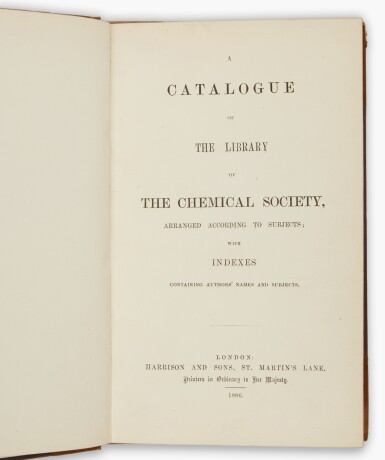 View full screen - View 1 of Lot 75. (Catalog) | A catalogue of the Library of the Chemical Society.
