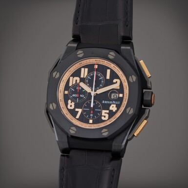 View full screen - View 1 of Lot 16. Reference 26378IO.OO.A001KE.01 Royal Oak Offshore Arnold Schwarzenegger 'The Legacy' | A limited edition titanium and ceramic automatic chronograph wristwatch with date, Circa 2012.