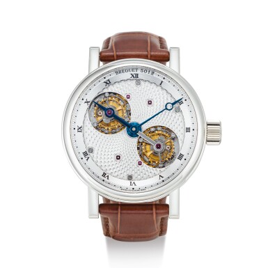 View full screen - View 1 of Lot 2314. BREGUET | CLASSIQUE" GRANDE COMPLICATION", REFERENCE 5347 PT 11 9ZU A PLATINUM DOUBLE TOURBILLON WRISTWATCH, CIRCA 2009 | 寶璣 | "Classique ""Grande Complication"" 型號5347 PT 11 9ZU 鉑金鏤空雙重陀飛輪腕錶,約2009年製".