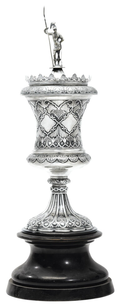 View full screen - View 1 of Lot 79. A CHINESE EXPORT SILVER PRESENTATION CUP AND COVER, KHE CHEONG, CANTON, CIRCA 1850.