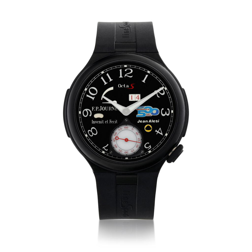 View full screen - View 1 of Lot 2086. Octa Sport Indy 500 | A limited edition blackened aluminum wristwatch with date, power reserve, day and night indication and INDY 500 logo, Made to commemorate French racing driver Jean Alesi’s participation in the Indianapolis 500, Circa 2012 | Octa Sport Indy 500 | 限量版黑色鋁金屬腕錶,備日期、動力儲備、晝夜顯示及INDY 500標誌,為紀念法籍賽車手Jean Alesi 參加 Indianapolis 500 而製,約2012年製.