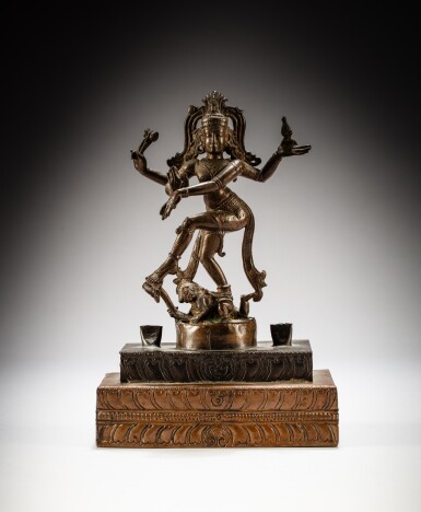 View full screen - View 1 of Lot 50. A copper alloy figure of Shiva Nataraja, India, 16th - 18th century | 印度 十六至十八世紀 合金銅舞蹈濕婆立像.