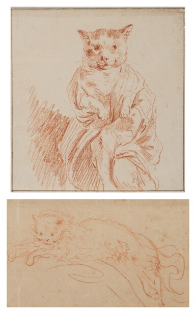 View full screen - View 1 of Lot 229. Two studies of cats: A) Le chat emmailloté B) Le chat étendu.