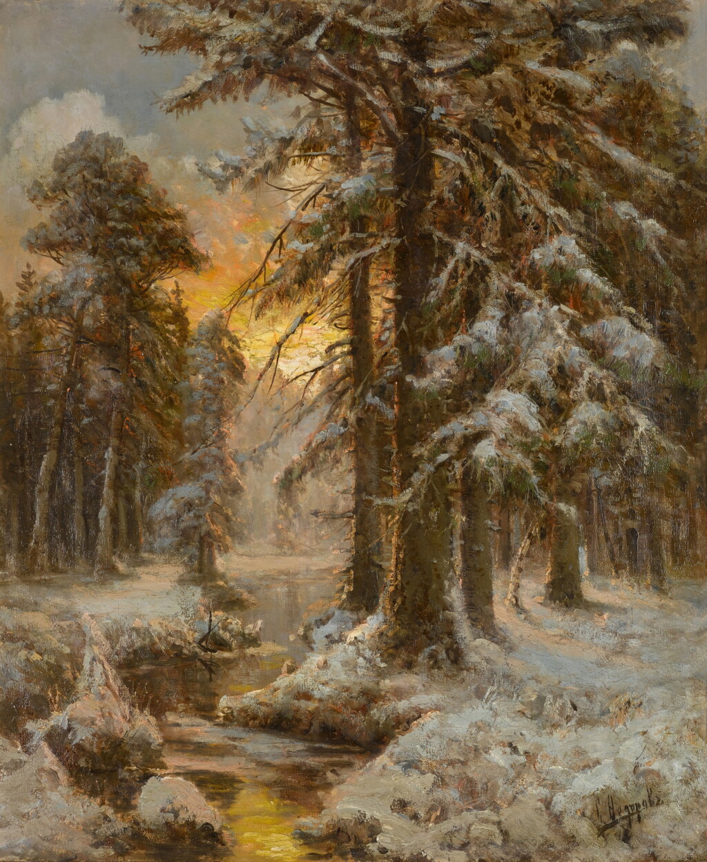 View full screen - View 1 of Lot 143. Sunset in the Winter Forest.