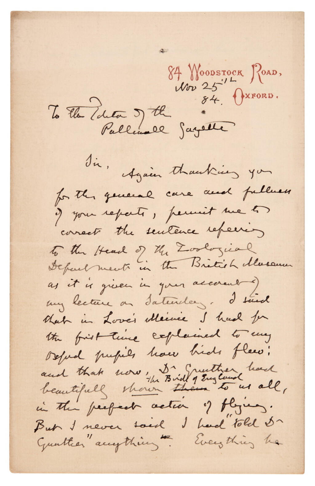 View full screen - View 1 of Lot 146. John Ruskin | 3 autograph letters signed, to W.T. Stead, on birds, General Gordon, and theft, 1884-86.