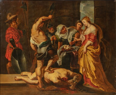 View full screen - View 1 of Lot 111. Salome presented with the head of St John the Baptist | La tête de saint Jean Baptiste présentée à Salomé.