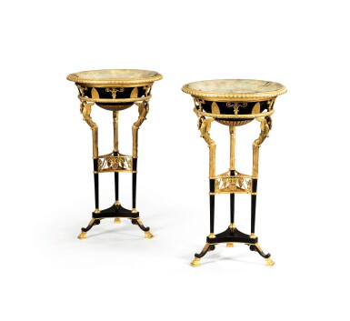 View full screen - View 1 of Lot 265. A pair of Empire style patinated bronze and gilt-bronze athéniennes.
