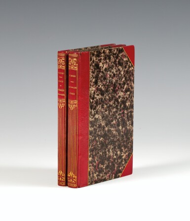 View full screen - View 1 of Lot 72. HUGO. Ensemble de deux ouvrages en édition originale reliés en demi-maroquin rouge par Canape..