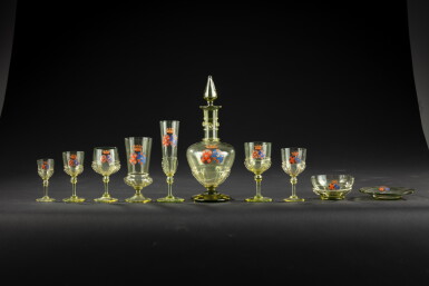 View full screen - View 1 of Lot 159. A Brown-Green Armorial Glass Table Service, Germany or Bohemia, late 19th century | Service de verres en cristal, Allemagne ou Bohème, fin du XIXe siècle.