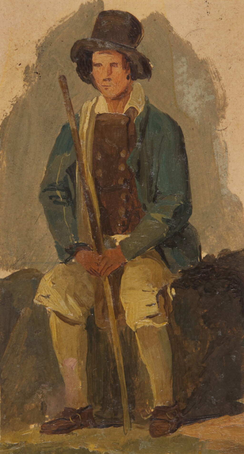 View full screen - View 1 of Lot 561. IPPOLITO CAFFI | Study of a seated man holding a stick.