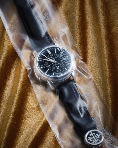 View full screen - View 1 of Lot 2300. Reference 5316 | A platinum minute repeating perpetual calendar tourbillon wristwatch with retrograde date, moon phases, leap year indication and black enamel dial, In single factory seal, Circa 2019.