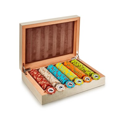 View full screen - View 1 of Lot 7907. Matte Grey Sycamore And Etoupe Calfskin Elements Poker Box.