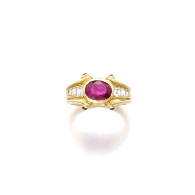 View full screen - View 1 of Lot 451. BULGARI | RUBY AND DIAMOND RING.
