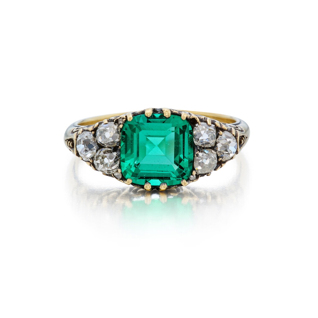 View full screen - View 1 of Lot 324. Emerald and Diamond Ring.